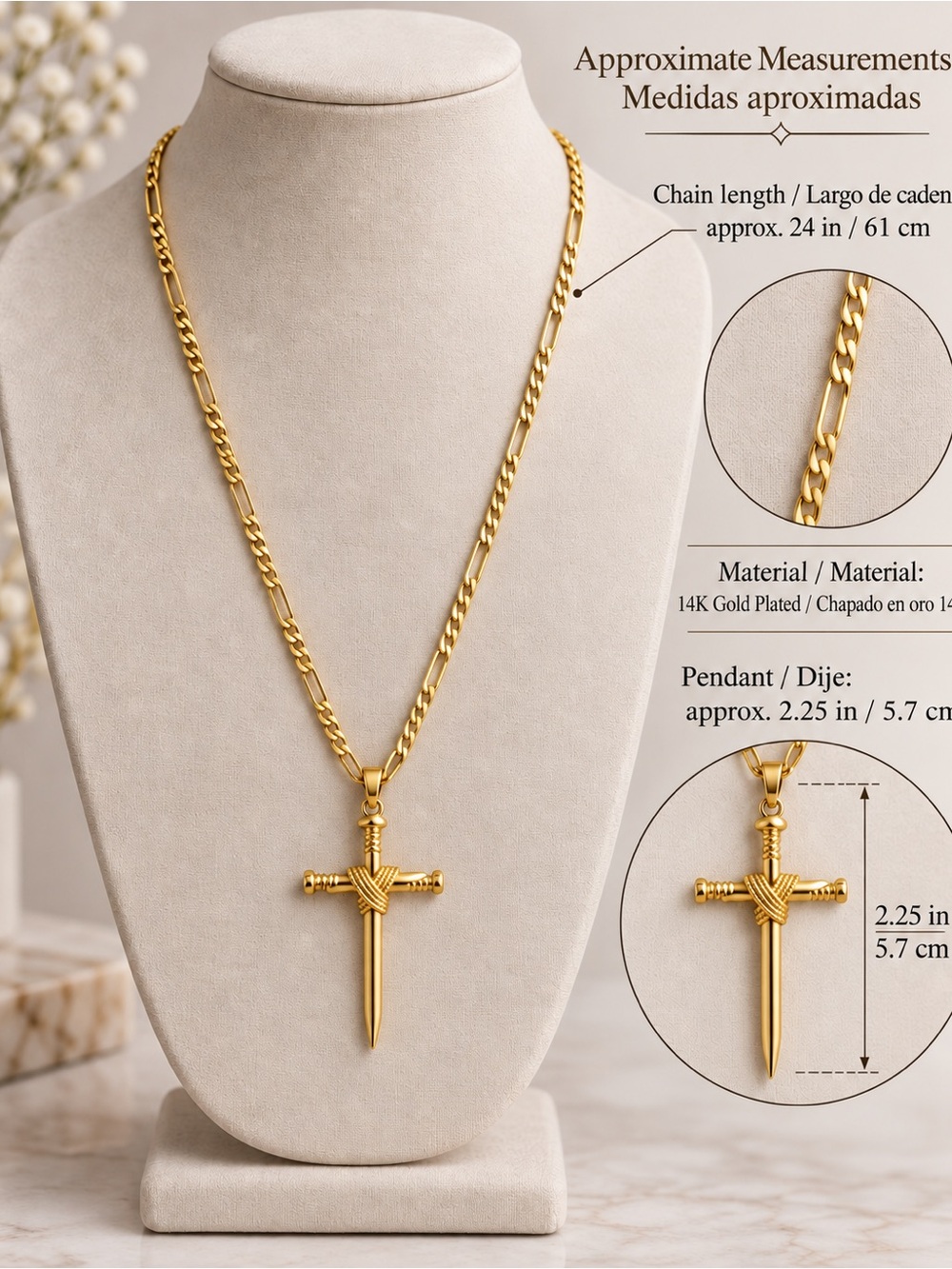 14K Gold plated Sword Pendant Chain Necklace